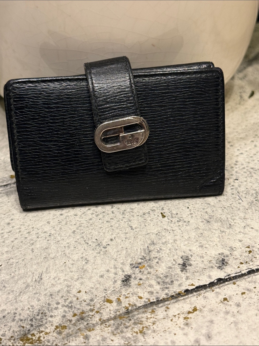 Gucci Black Leather Key & Card Holder with Silver-Tone Hardware